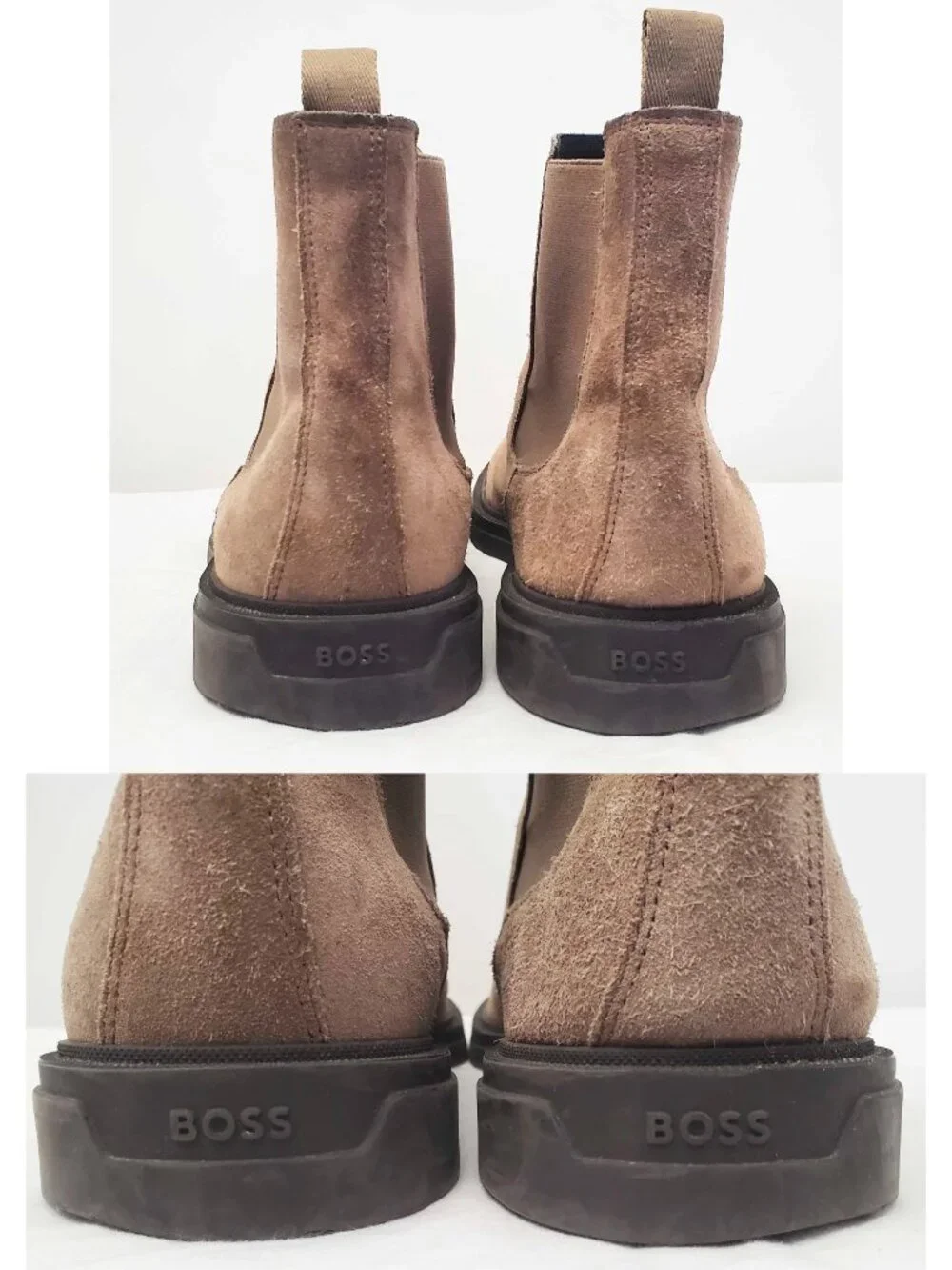 Hugo Boss Men's Signature-stripe Chelsea Boots in Suede Leather Beige Brown 44